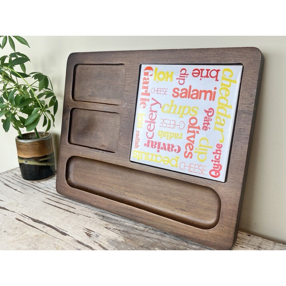 Vintage MCM Walnut Wood Charcuterie Cheese Cutting Board / Retro / Party